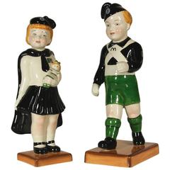 Pair of Ceramic Small Statues by Antonio Zen Ceramiche Giovani Balilla, 1930s