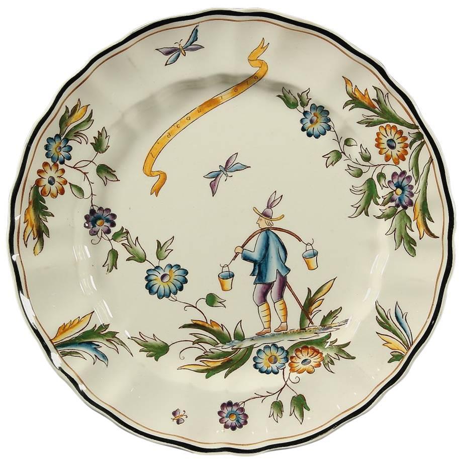 Water-Carrier Earthenware Flat Dish by Gio Ponti with Central Scene, Italy 1930s