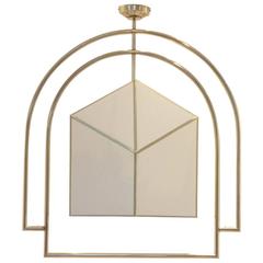 French Art Deco Double Arch Shaped Full Brass and Textile Hotel Chandelier 10