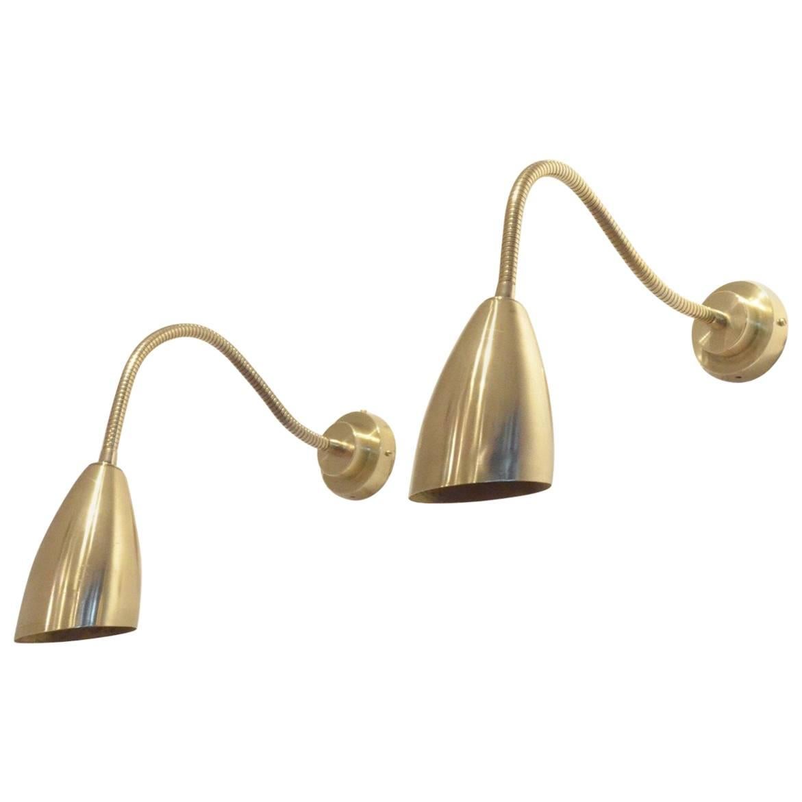 Mid-Century Italian Design, XL Full Brass AND Flexible Wall-Mounted Arm Sconces