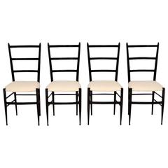 Set of Four Vintage Italian in Gio Ponti Style Dining Chairs, Vintage