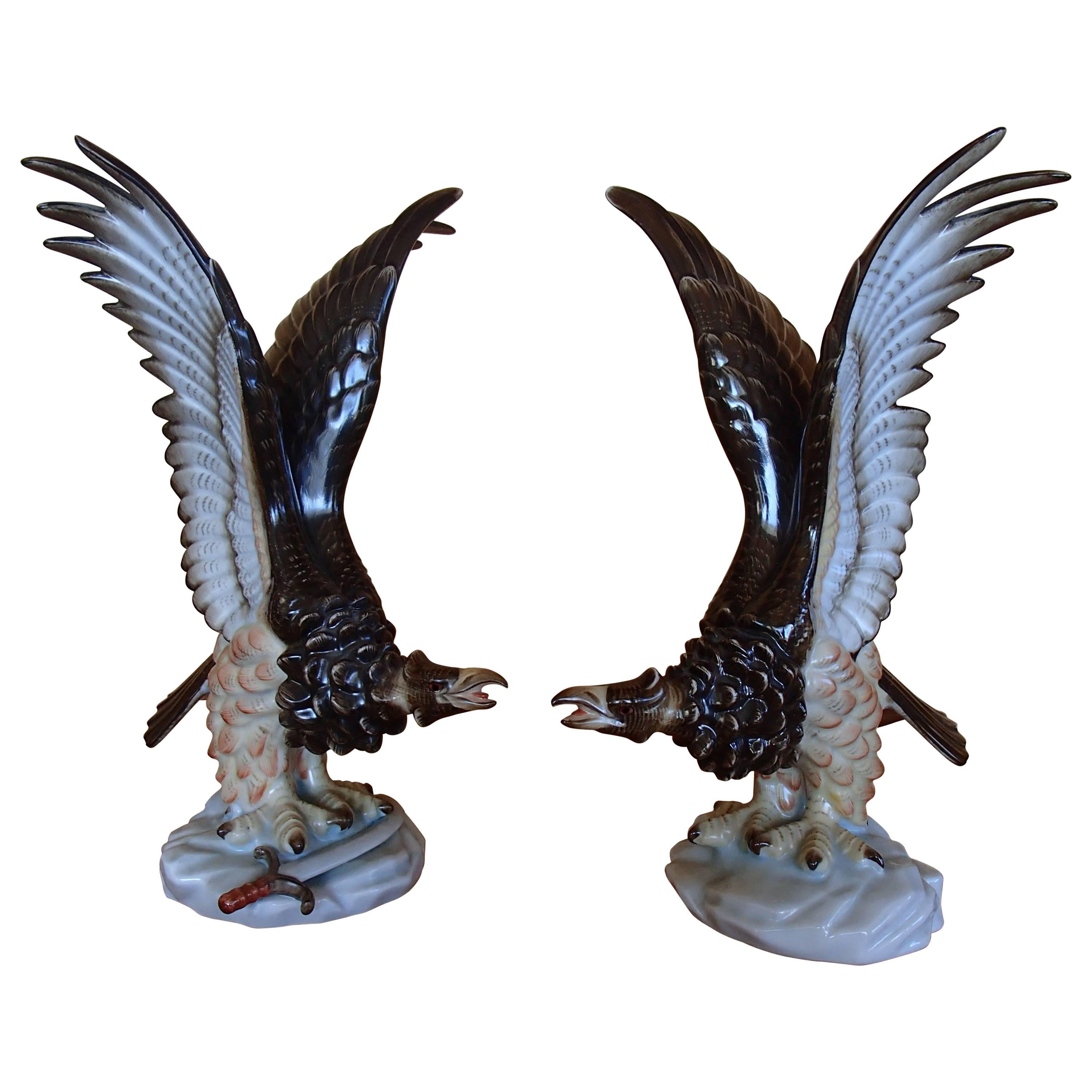 Pair of Herend Porcelain Eagles For Sale
