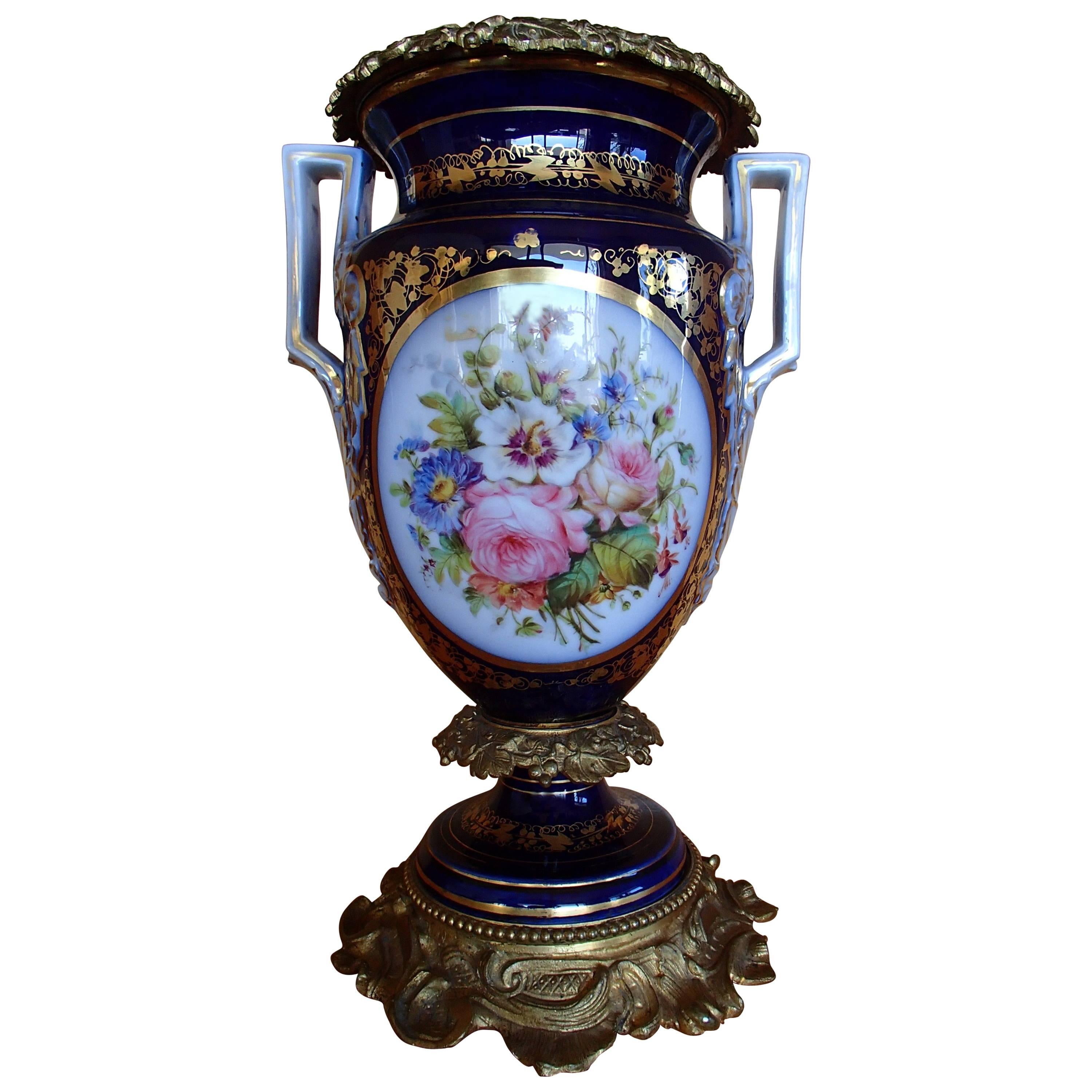 Napoleon III Amphora Shaped Porcelain Sèvre Vase with Bronze Parts