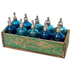 20th Century Collection of Ten Vintage Blue Siphon Bottles