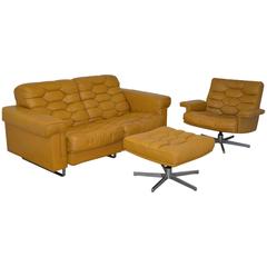 Vintage De Sede DS-P reclining Sofa Set in Cognac Leather, 1970s 12