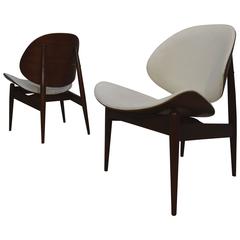 Beautiful Pair of Bent Walnut & Cream Leather Kodawood Lounge Chairs
