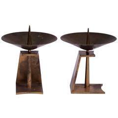 1950 French Pair of Candlesticks in Bronze 1