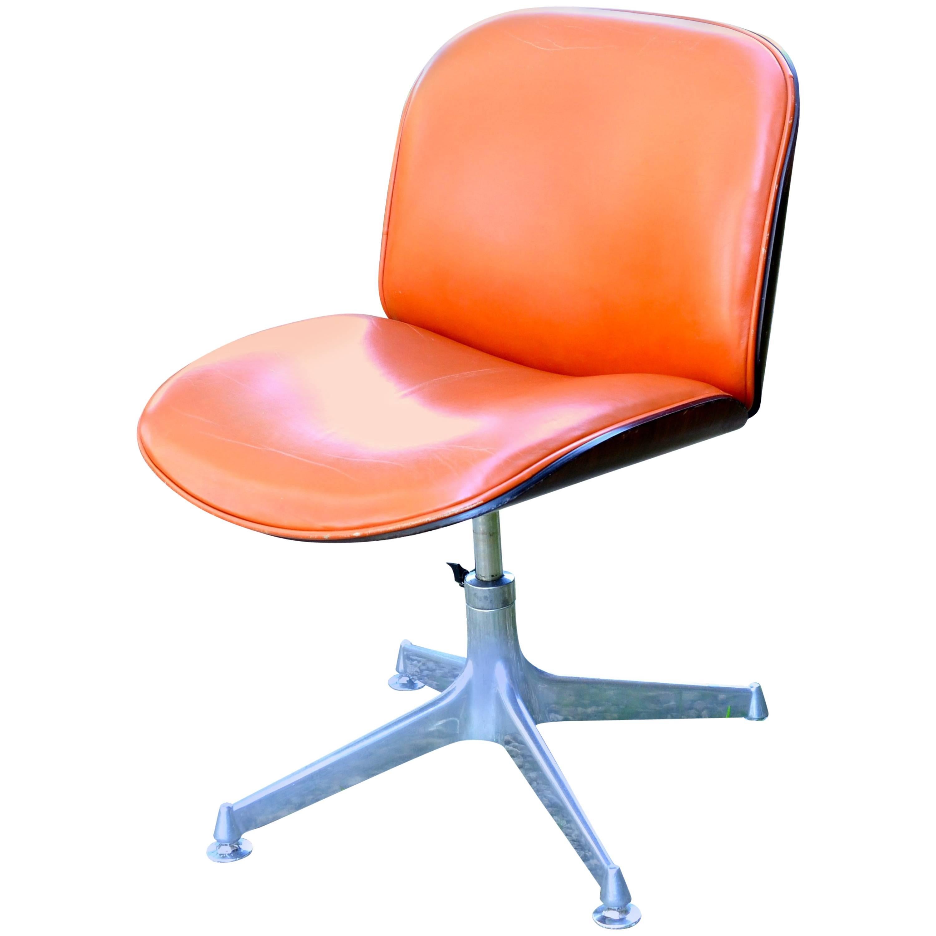 Rosewood Desk Swivel Chair with Leather Seat by Ico Parisi for MIM For Sale