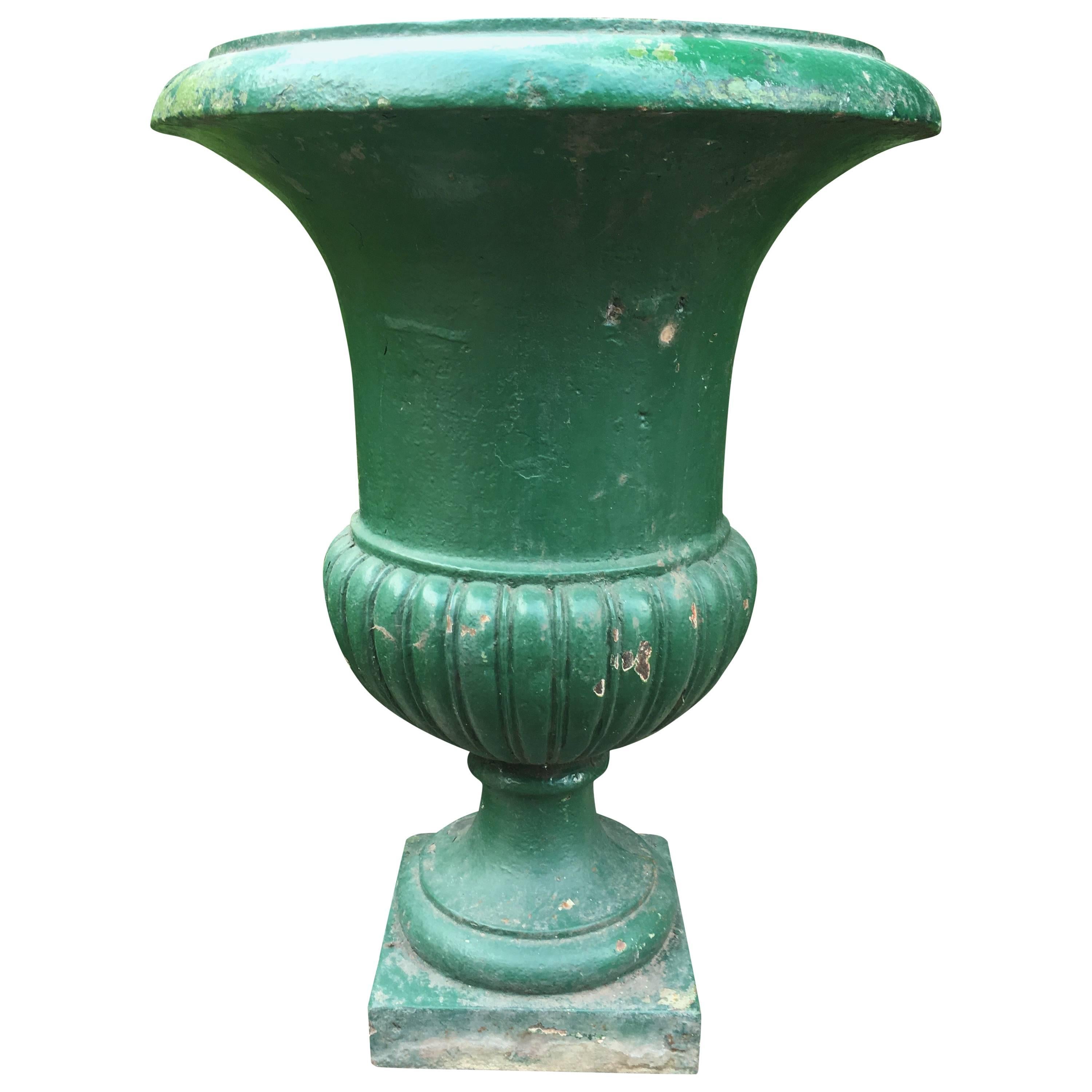 Large French 19th Century Cast Iron Campana Urn For Sale