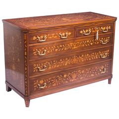 Antique Early 20th Century Dutch Floral Marquetry Mahogany Chest