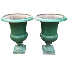 Antique Pair of Large Classic 19th Century French Cast Iron Campana Urns