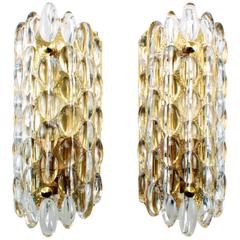 Crystal Sconces (Pair) by Carl Fagerlunder, Orrefors, 1960s, Rare Wall Lights