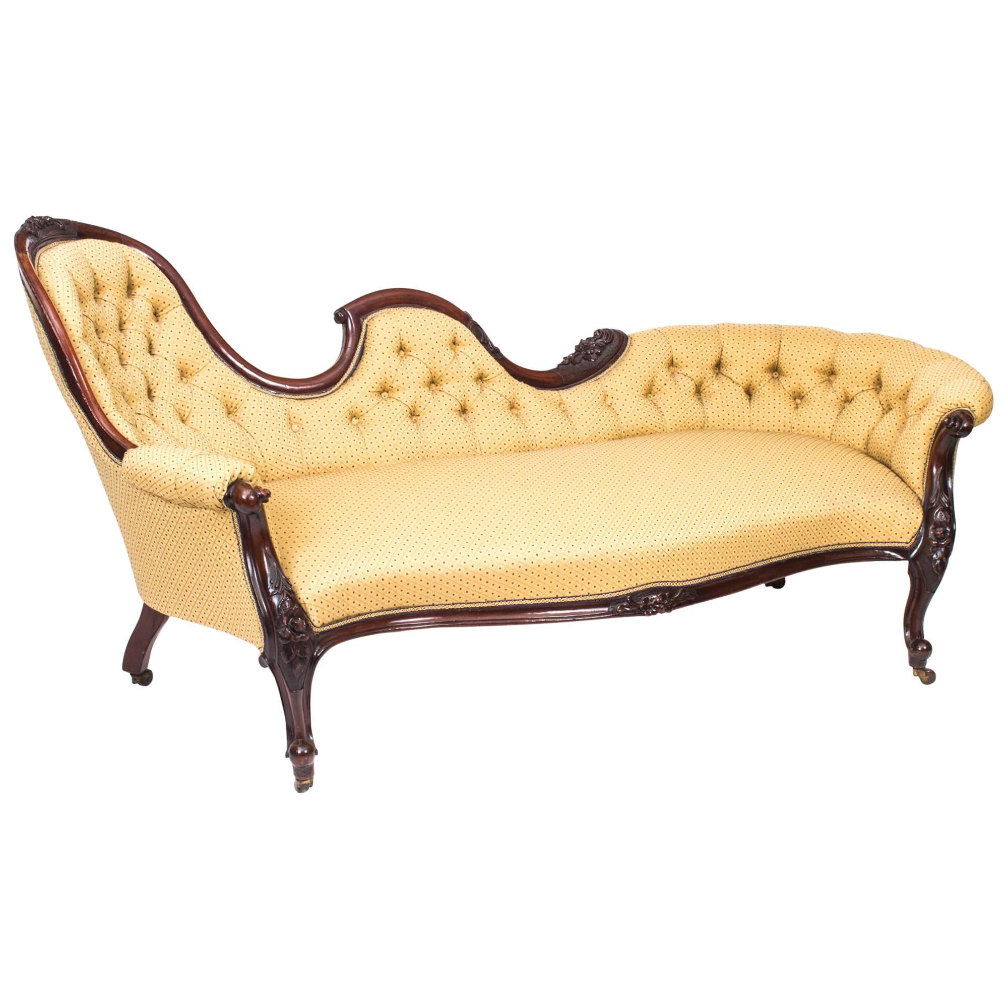 Antique Victorian Walnut Sofa Chaise Longue Settee, circa 1860