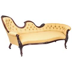Antique Victorian Walnut Sofa Chaise Longue Settee, circa 1860