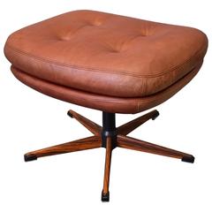 Mid-Century Retro Danish Tan Leather Buttoned Footstool or Ottoman, 1960s