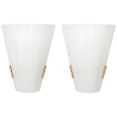 Brass and Opal Glass Sconces Wall Lights by J.T. Kalmar, Austria, 1970s 1