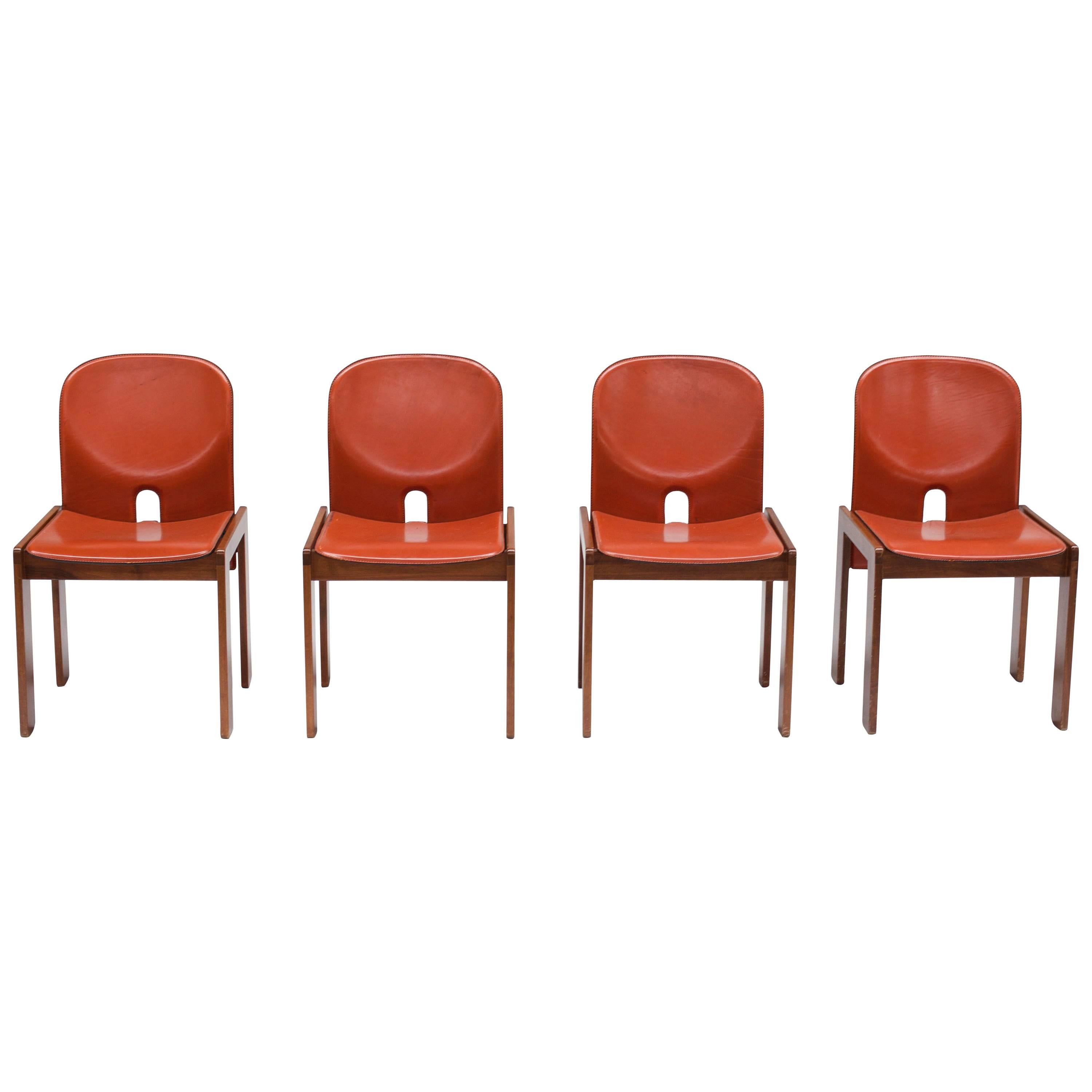 Four Cognac Leather Chairs by Tobia & Afra Scarpa for Cassina