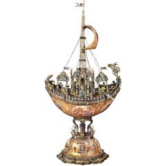 19th Century Viennese Nef of Silver and Enamel by Hermann Böhm