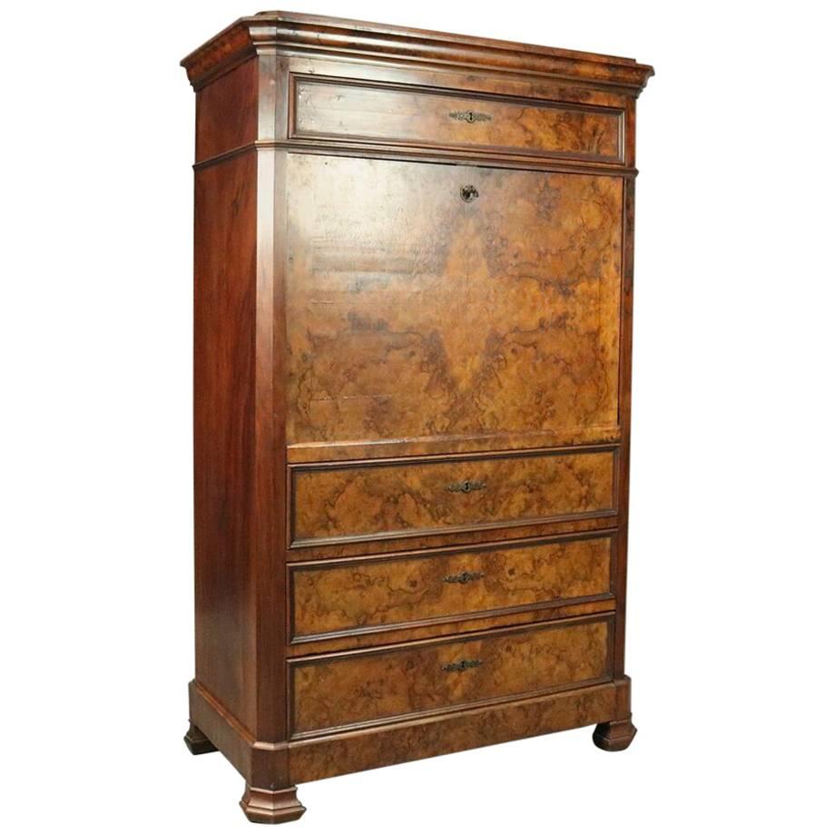 Antique Classical Biedermeier Burled Walnut Empire Abattant, circa 1840