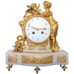 French 19th Century Gilt Bronze and Marble Mantel Clock of Psyche and Eros