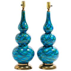 Pair of Ceramic Gourd Shaped Table Lamps