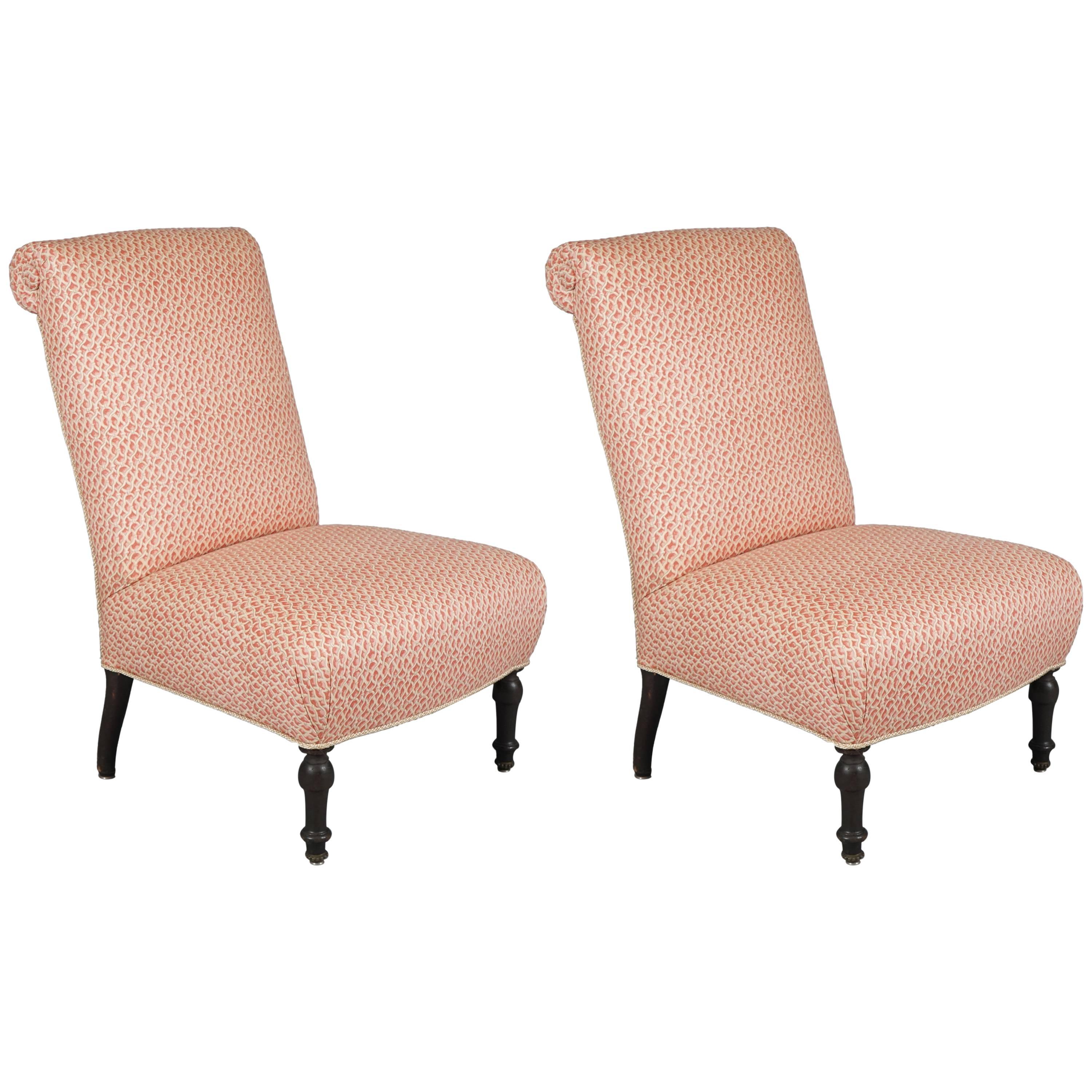 Pair of Upholstered French Slipper Chairs
