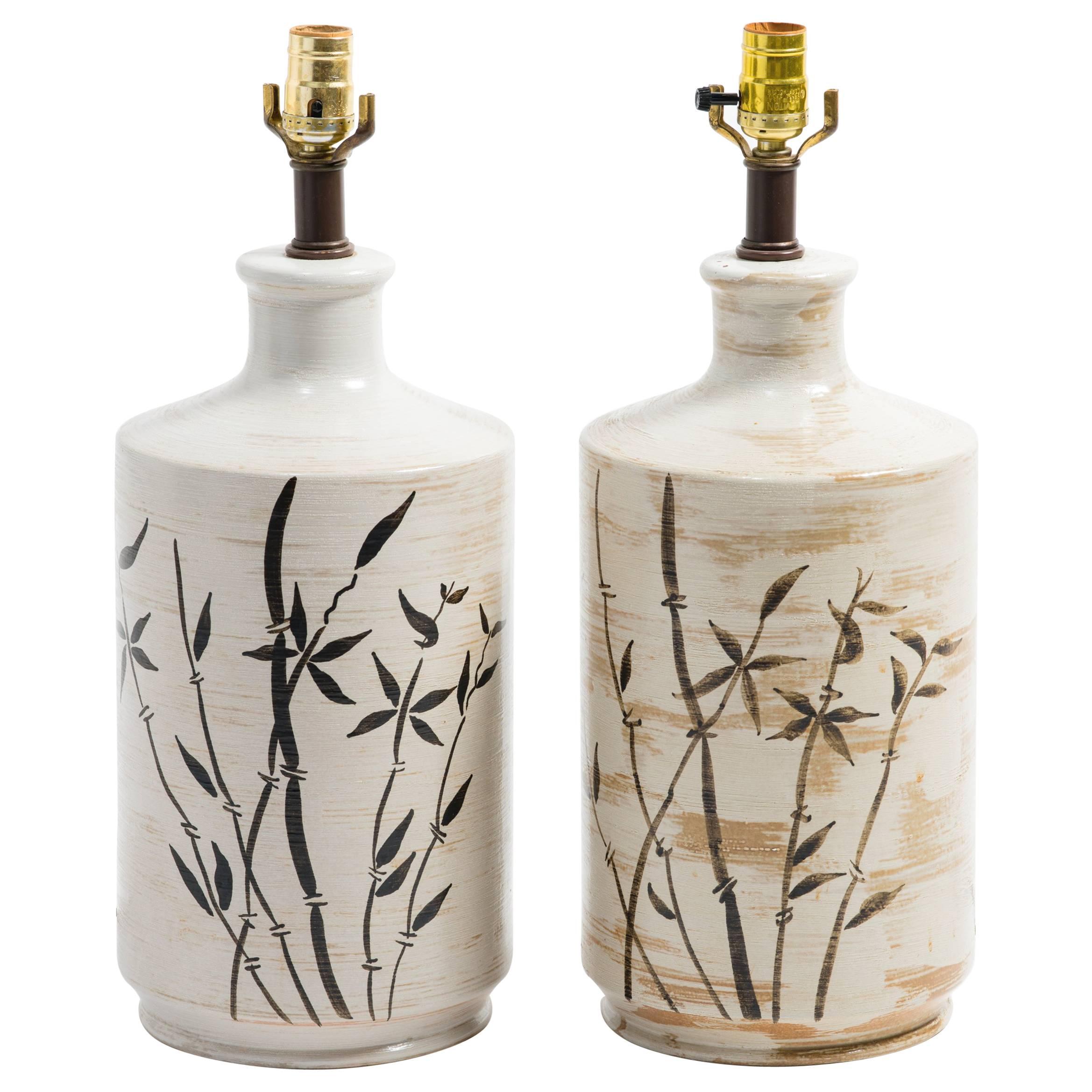 Pair of Ceramic Bamboo Table Lamps