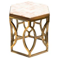 Hollywood Regency Style Brass and Polished Stone Occasional Table