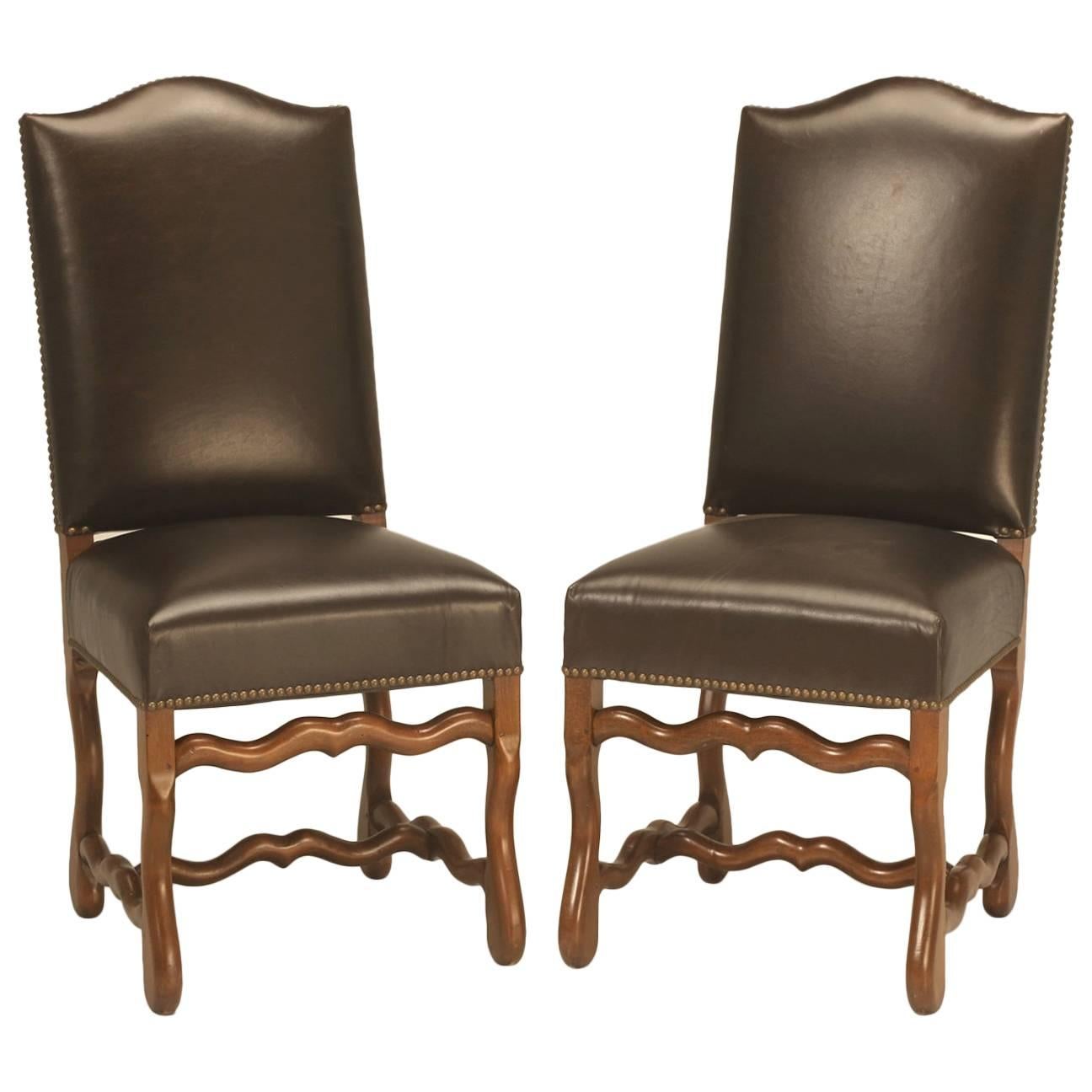Pair Vintage French Leather Side Chairs