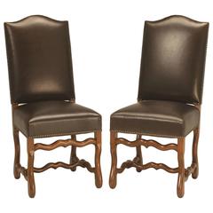Pair Vintage French Leather Side Chairs 10