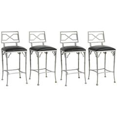 Set of Four Aluminum Faux Bamboo Counter Stools