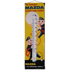 1950s French Enamel Sign Mazda Lamps with Thermometer