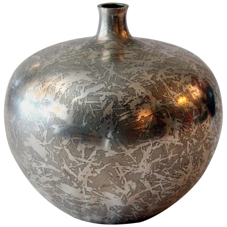 Vintage Japanese Nickelled Patina Bronze Ikebana Flower Vase at 1stdibs