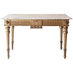 Louis XVI Giltwood Console Table with White Veined Marble Top, Italy, circa 1780