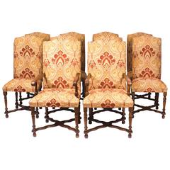 Vintage Set of Ten Upholstered High Back Dining Chairs, 20th Century