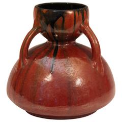 Vintage French Art Deco Pottery Chrome Orange Crystalline Drip Glaze Vase