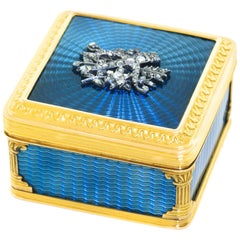 Antique French Enamel and Diamond Set Gold Box