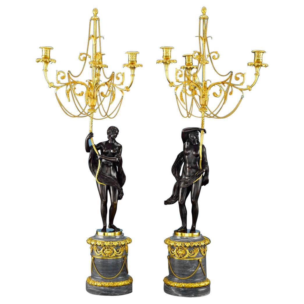 18th Century Russian Figural Bronze Candelabra For Sale