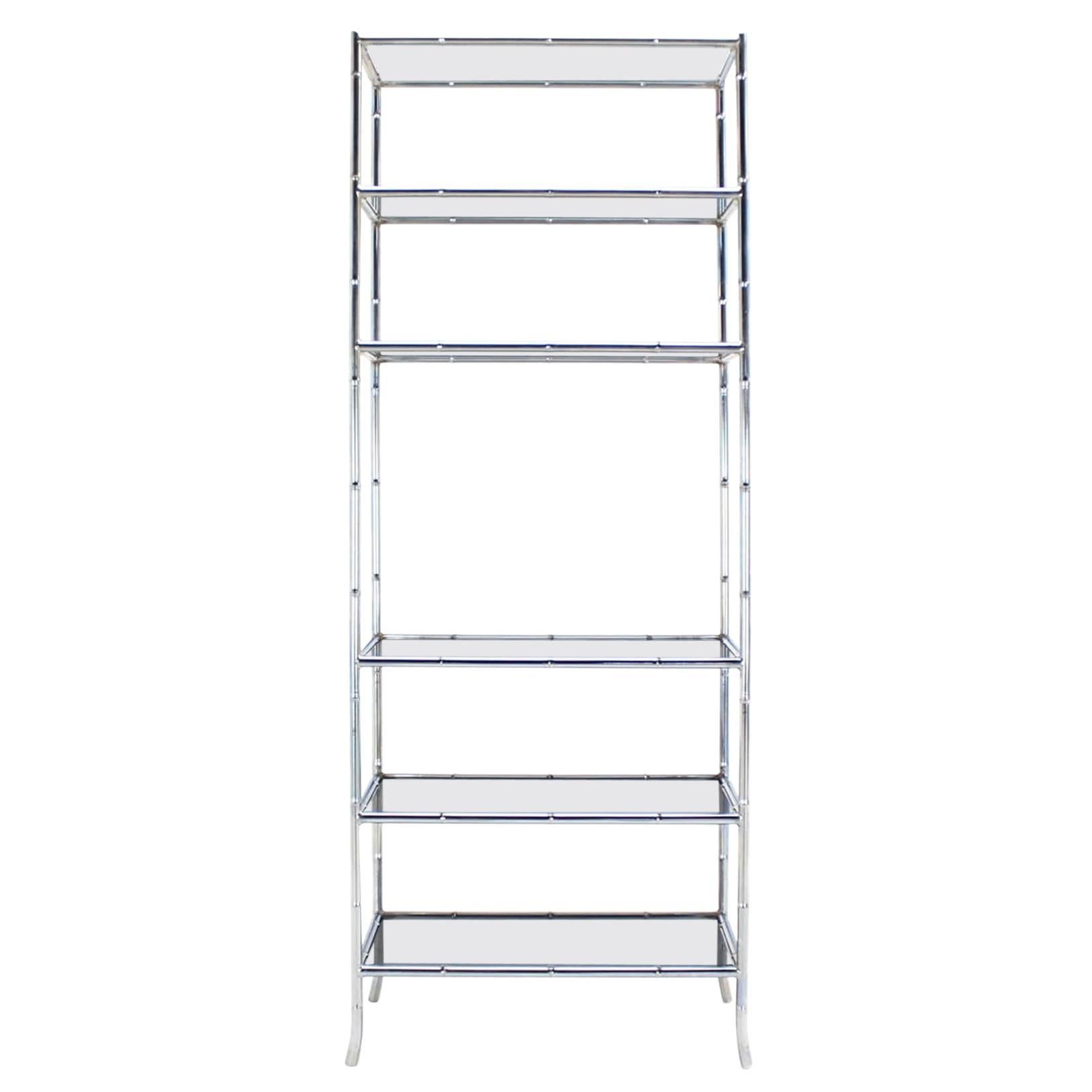 Mid-Century Chrome Bamboo and Glass Etagere For Sale