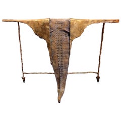 Croco Tail Console in Cargo Tole and Solid Bronze