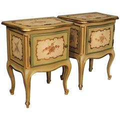 20th Century Pair of Venetian Lacquered Bedside Tables