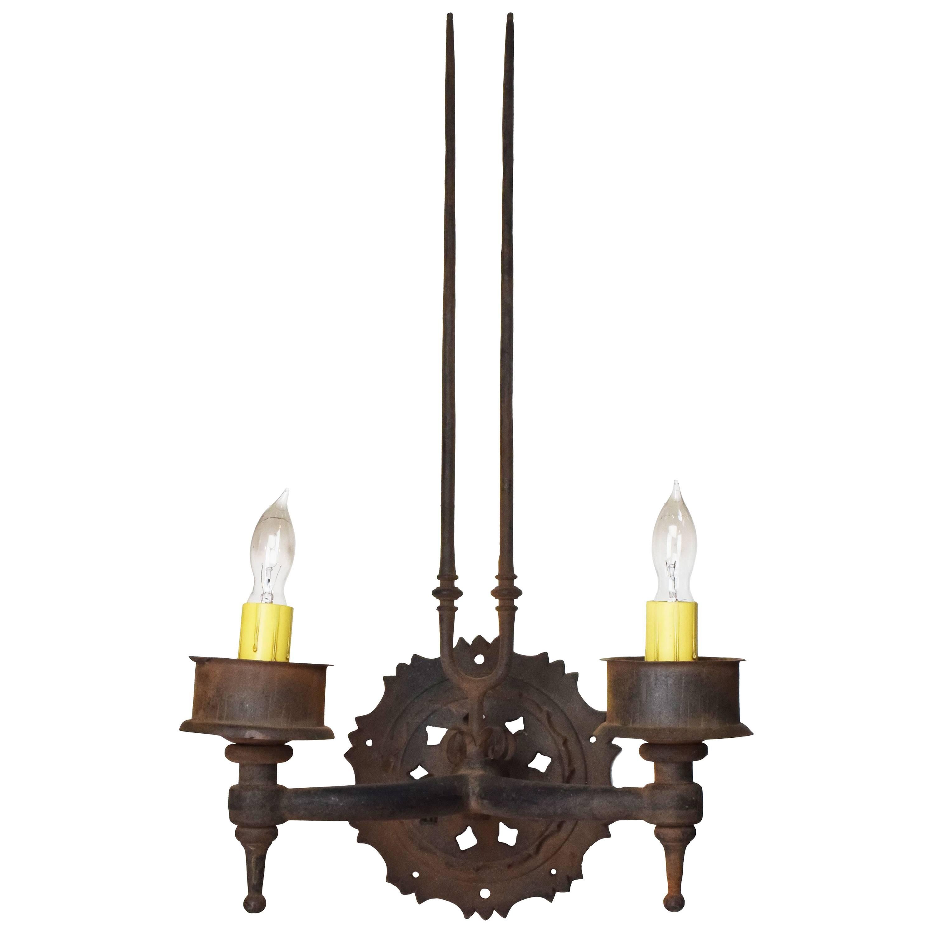 Iron Two Candle Sconce with Prongs, circa 1920 For Sale