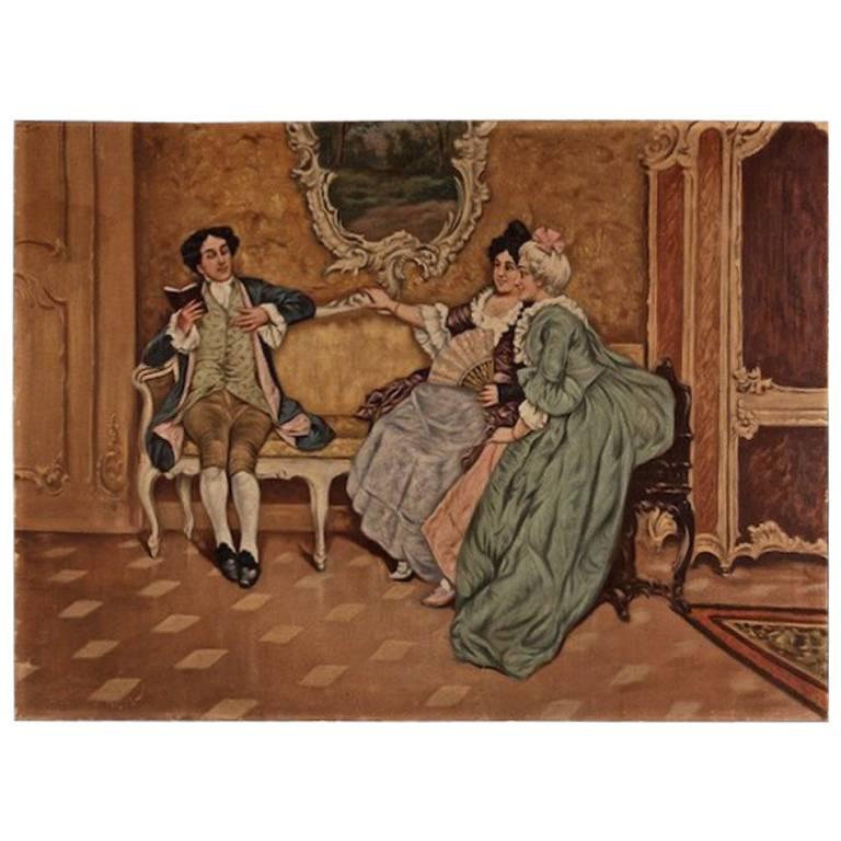 Huile sur toile de style rococo du 19ème siècle