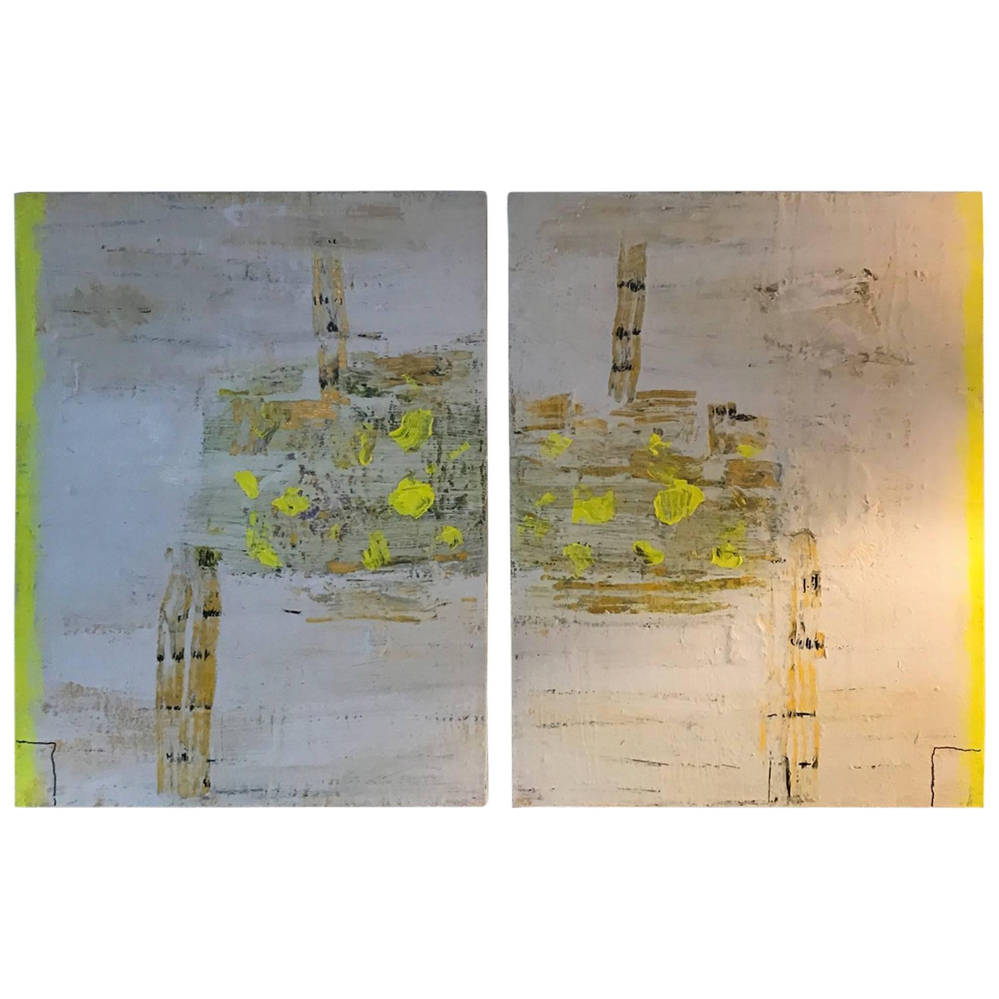 Pair Modern Abstract Oil Paintings