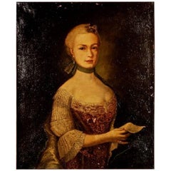 18th Century Baroque Oil on Canvas Painting Portrait