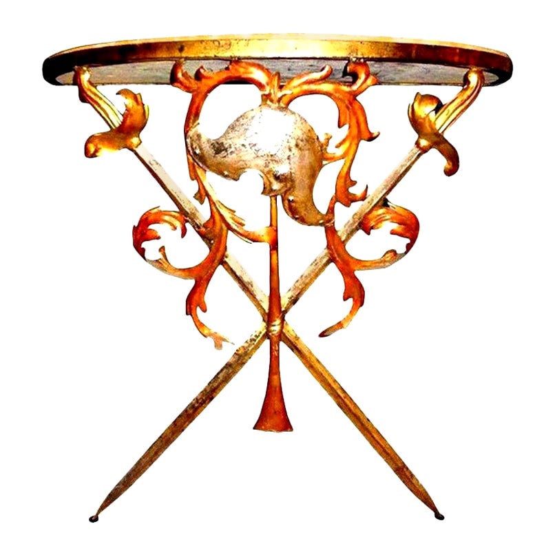 Italian Wrought Iron and Marble Console Table For Sale