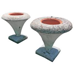 Pair of French 1930s Cast Stone Trumpet Urns 1