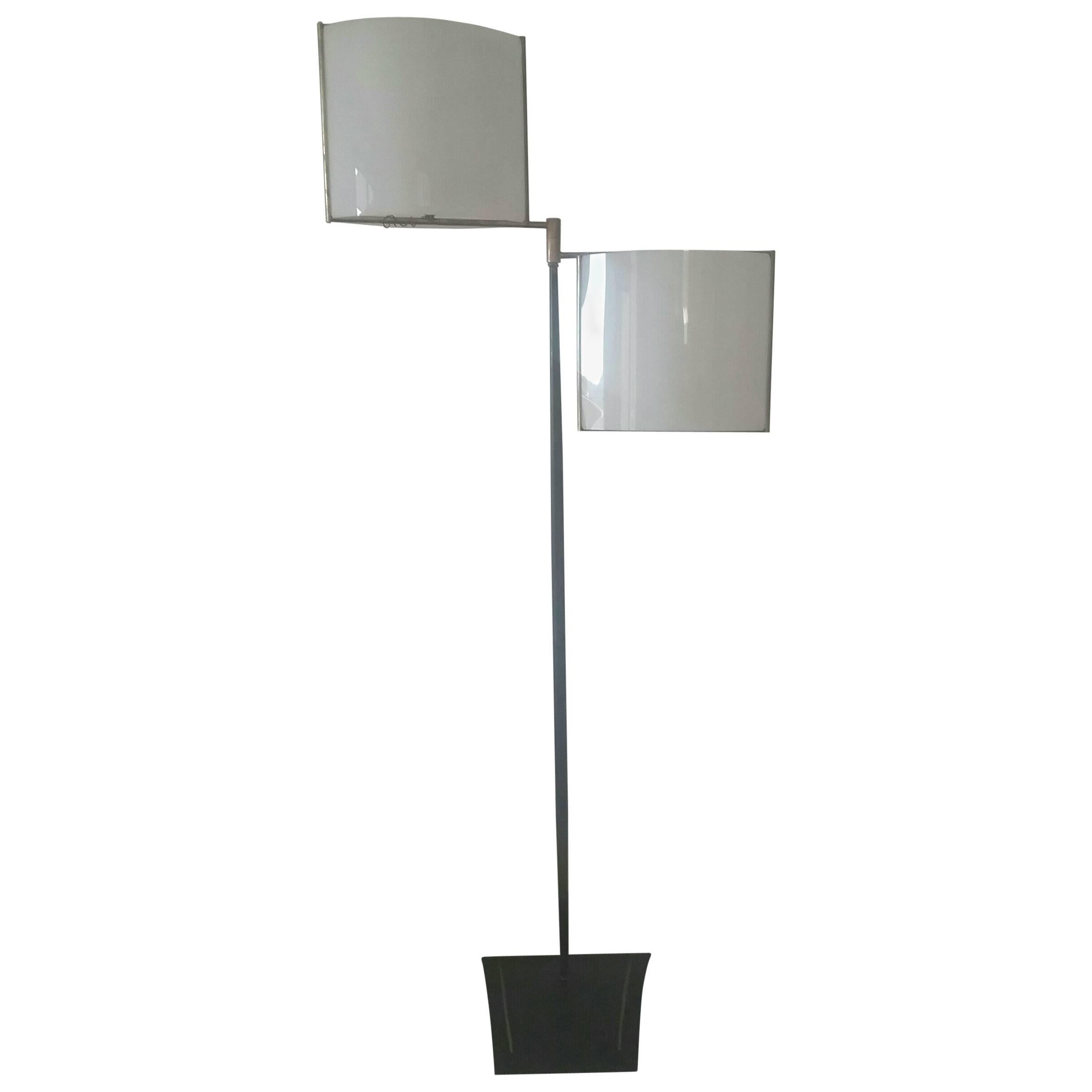 Large Orientable Double Perspex Shade Floor Lamp, Jacques Biny, France, 1950