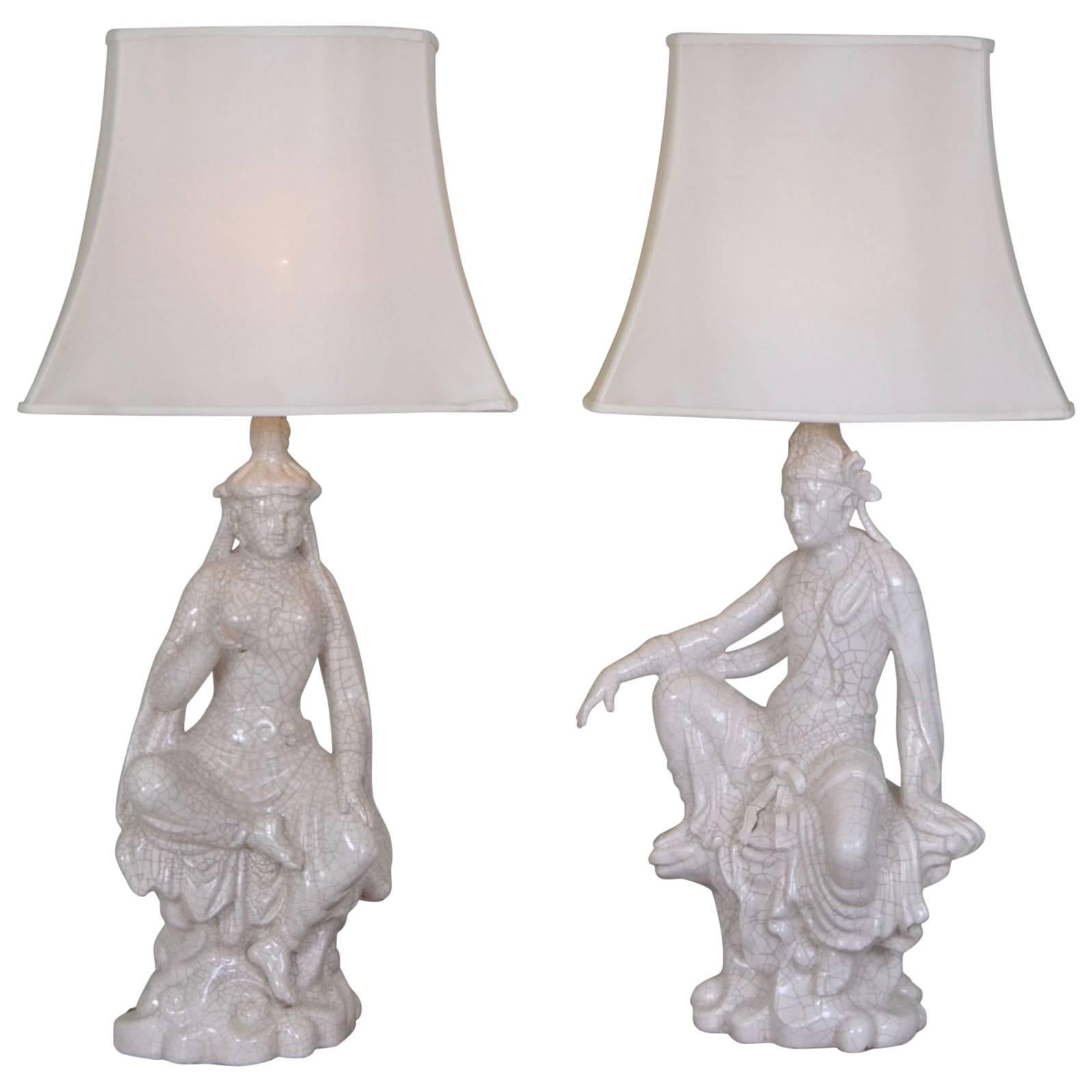 Pair of Ceramic Deity Lamps, France, circa 1960 For Sale