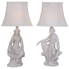Pair of Ceramic Deity Lamps, France, circa 1960 11